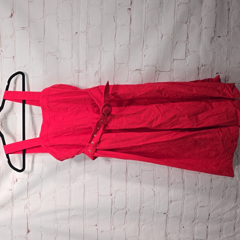 Oddy Red Cotton Polyester Elastic Bust Midi Apron Dress Womens Size Large NWT - Picture 1 of 11